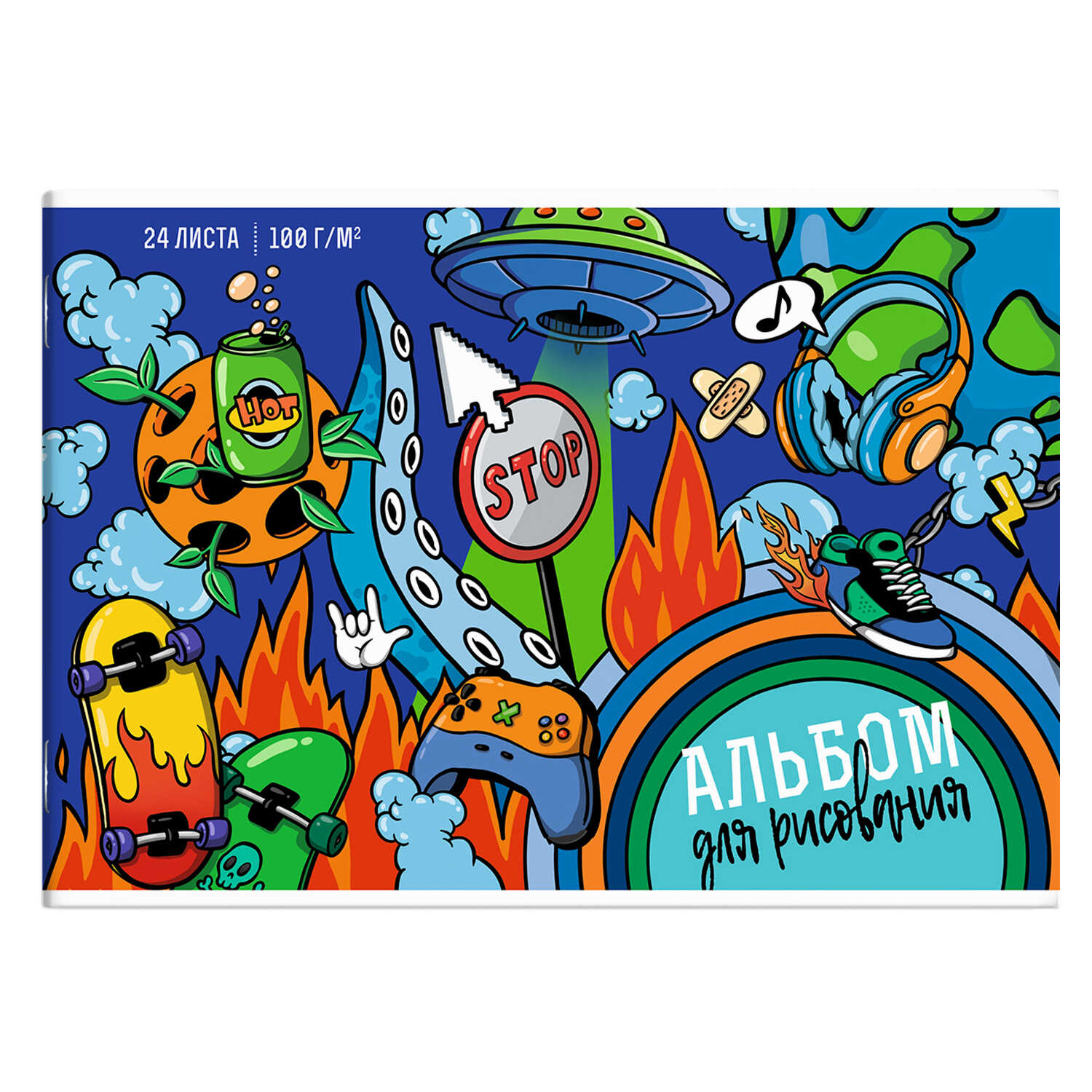 Альбом для рисования 24л скрепка ФЕНИКС Урбан, арт. 63585