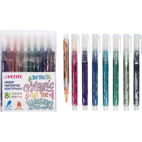Маркер перманентный круглый 2мм deVENTE Outline контурный ассорти, арт. 5044117