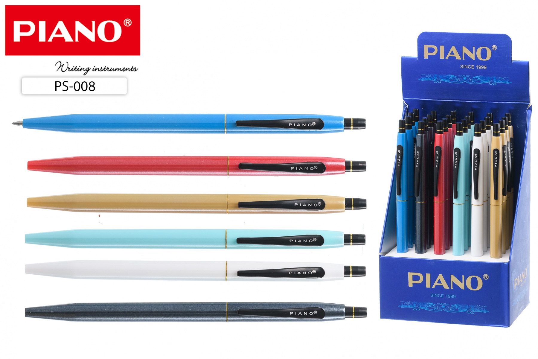 Ручка шариковая автоматическая синяя 0,7/0,5 PIANO Elegant корпус ассорти масляная, арт. PS-008