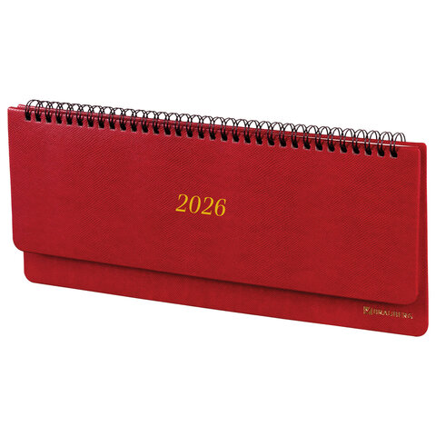 Планинг датированный 2026 305*140 BRAUBERG Iguana кремовый блок искусственная кожа красный, арт. 117225