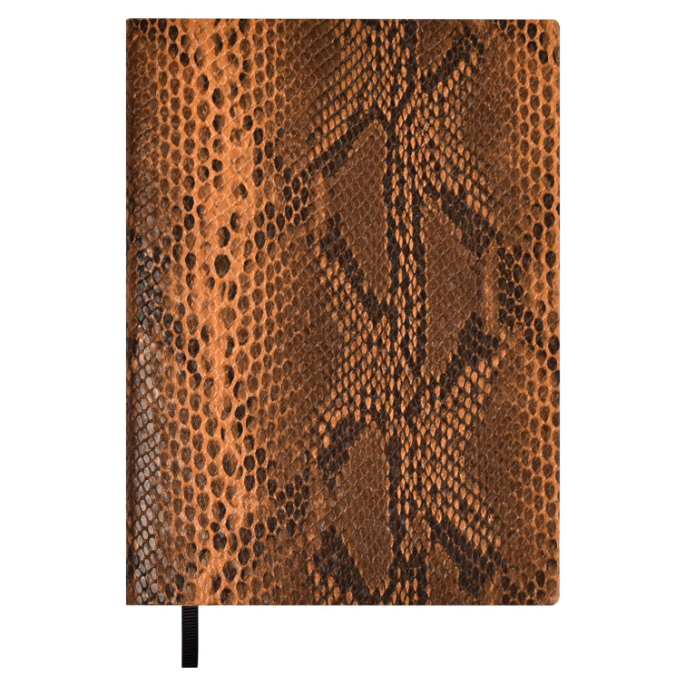 Ежедневник недатированный А6+ ФЕНИКС Escalada Анаконда кремовый блок интегральная обложка искусственная кожа коричневый срез черный, арт. 67284