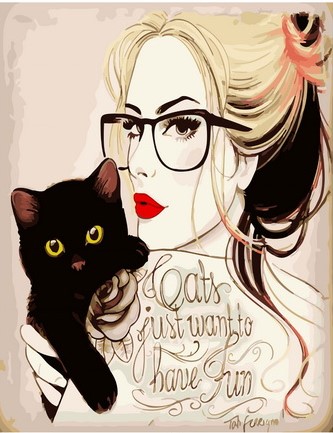 Картина по номерам с акриловыми красками на подрамнике 40*50 NN Девушка с котом , арт. GX27138