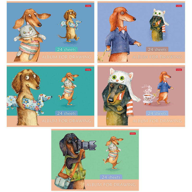 Альбом для рисования 24л скрепка ХАТБЕР ТаксаLIFE ассорти, арт. 24А4тВ