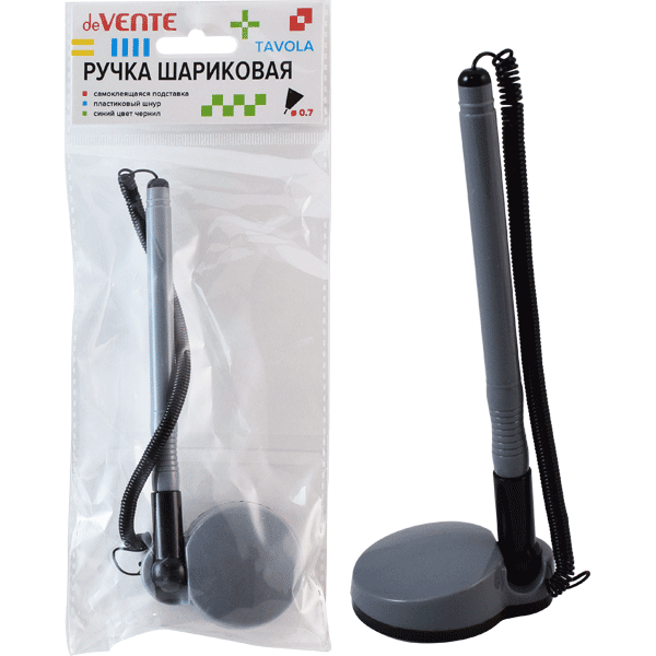 Ручка на подставке шариковая синяя deVENTE Tavola корпус серый , арт. 5072101