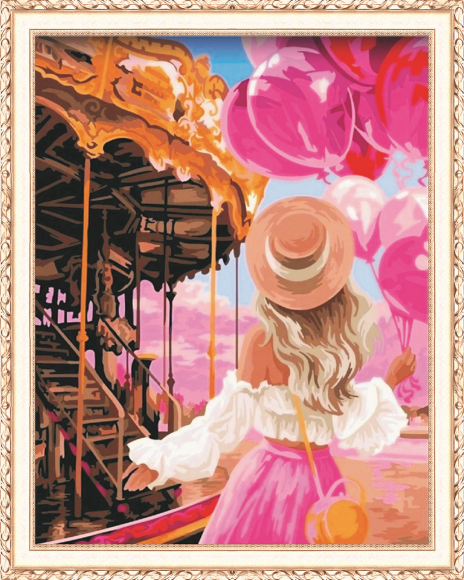 Набор для творчества Алмазная мозаика 40*50 на подрамнике Девушка с шарами NN с нанесенной рамкой, арт. HWA4770