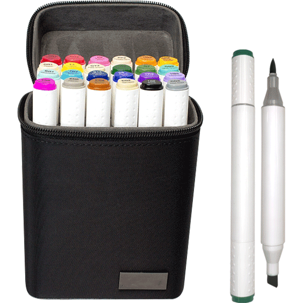 Набор маркеров д/скетчинга 24цв 1-5мм deVENTE Emotion трехгранные двухсторонние кисть+маркер тканевая сумка, арт. 5044111