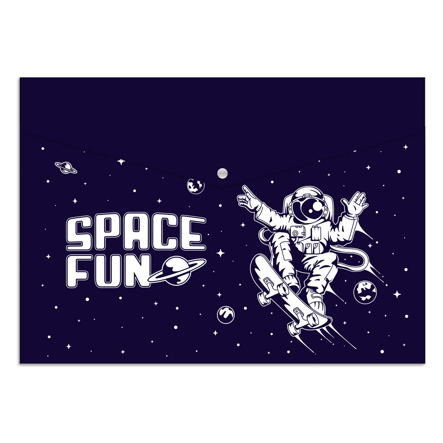 Папка конверт на кнопке А4 180мкр ФЕНИКС Космонавт непрозрачная, арт. 56605