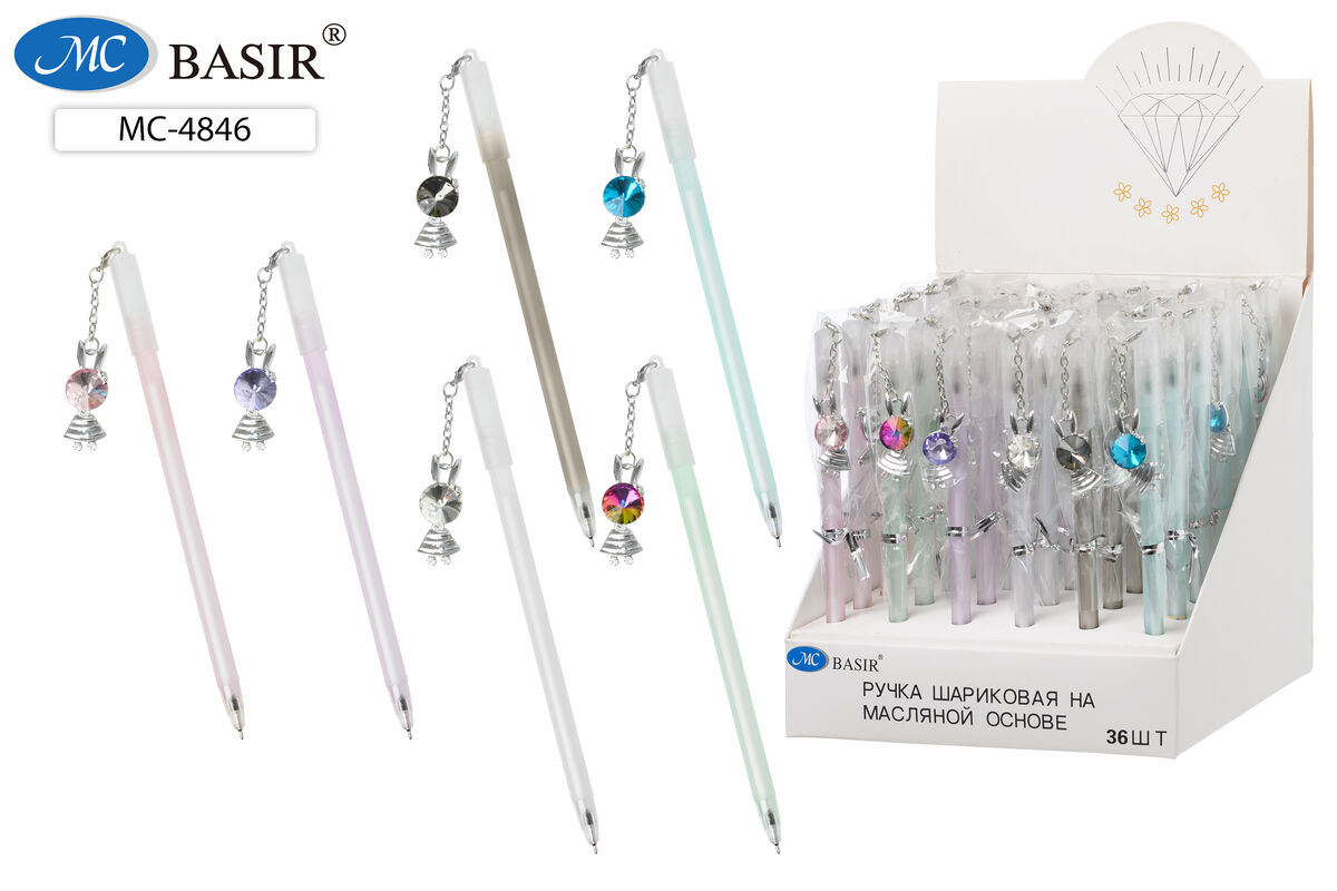 Ручка шариковая синяя с подвеской MC BASIR Зайчик корпус ассорти, арт. МС-4846
