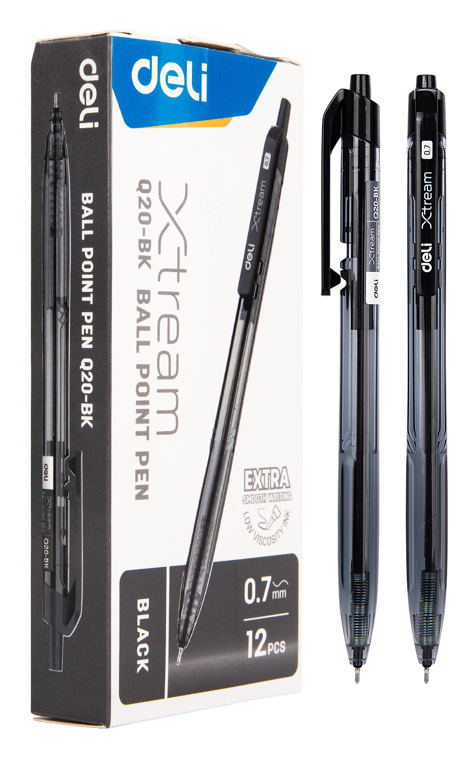 Ручка шариковая автоматическая черная игольчатый стержень 0,7/0,4 DELI X-tream корпус черный тонированный , арт. EQ20-BK