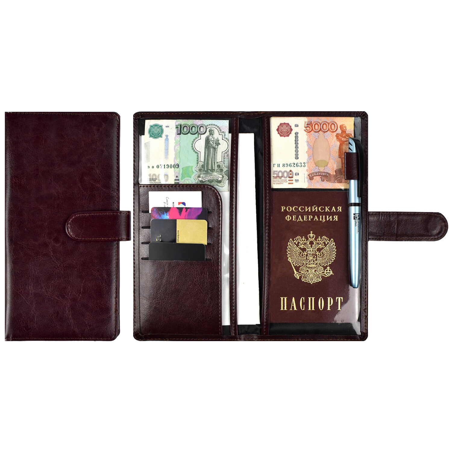 Органайзер-обложка 110*222мм ФЕНИКС Escalada Сариф искусственная кожа 3отделения на магнит застежке коричневый, арт. 45957