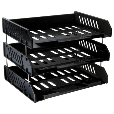 Лоток горизонтальный тройной DELI черный на металлических стержнях, арт. E9217