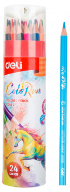 Карандаши цветные 24цвета DELI ColorRun трехгранные +точилка картонный тубус, арт. EC00327