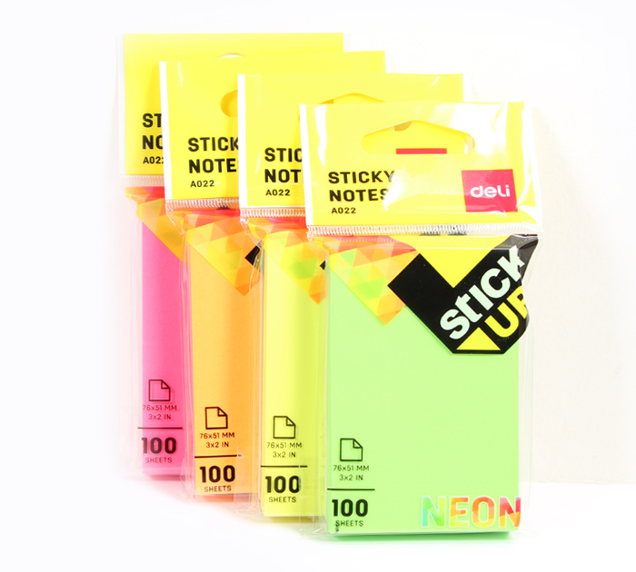 Бумага с клеевым краем 51*76 ассорти неон 100листов DELI А022, арт. A02202