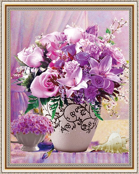 Набор для творчества Алмазная мозаика 40*50 на подрамнике Прекрасный розовый букет NN с нанесенной рамкой, арт. HWA3077