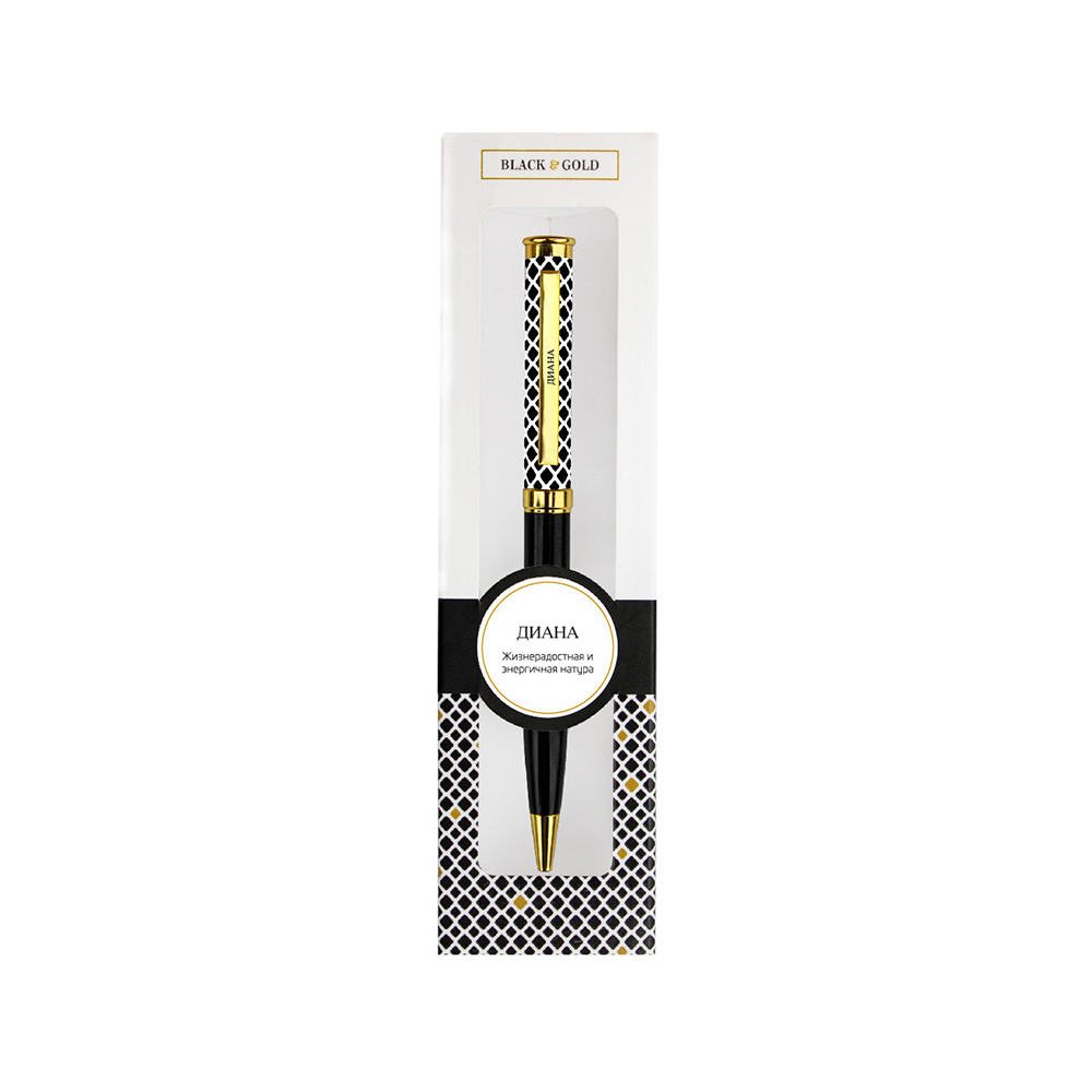 Ручка подарочная BE HAPPY Black&Gold Диана шариковая поворотный механизм корпус металл синяя, арт. 