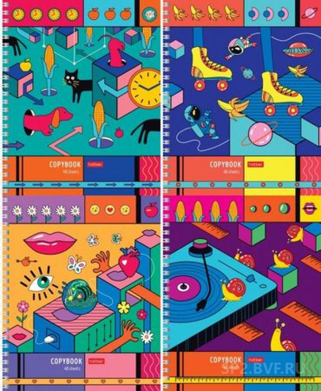 Тетрадь А5 48л клетка спираль ХАТБЕР Весело живем ассорти, арт. 48Т5В1гр