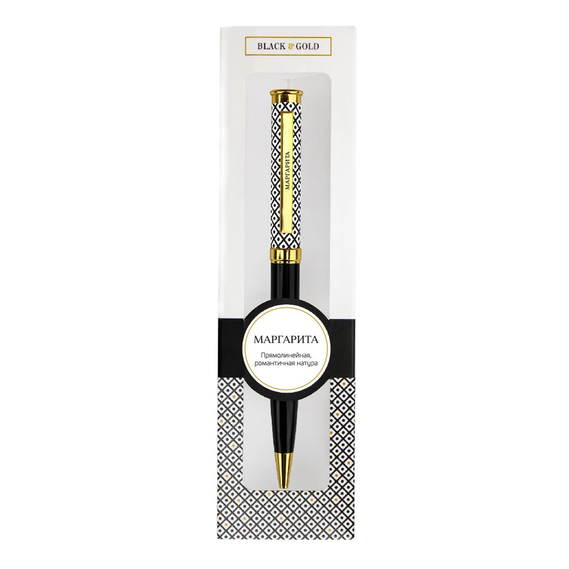Ручка подарочная BE HAPPY Black&Gold Маргарита шариковая поворотный механизм корпус металл синяя, арт. 