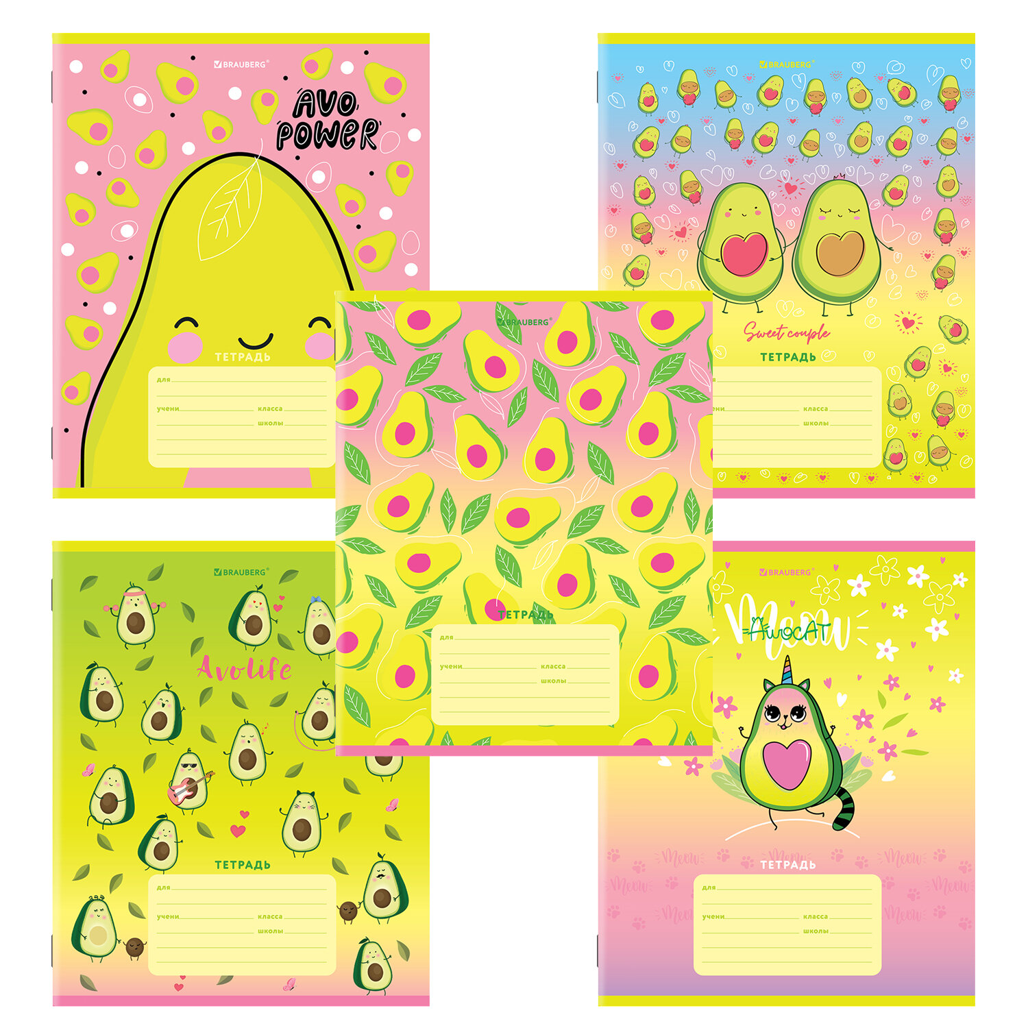 Тетрадь А5 12л клетка BRAUBERG Авокадики, арт. 106461