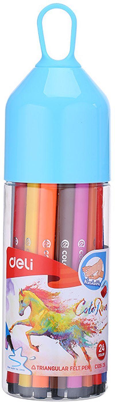 Фломастеры 24цвета DELI ColoRun трехгранные смываемые в пластиковой тубе, арт. EC10526