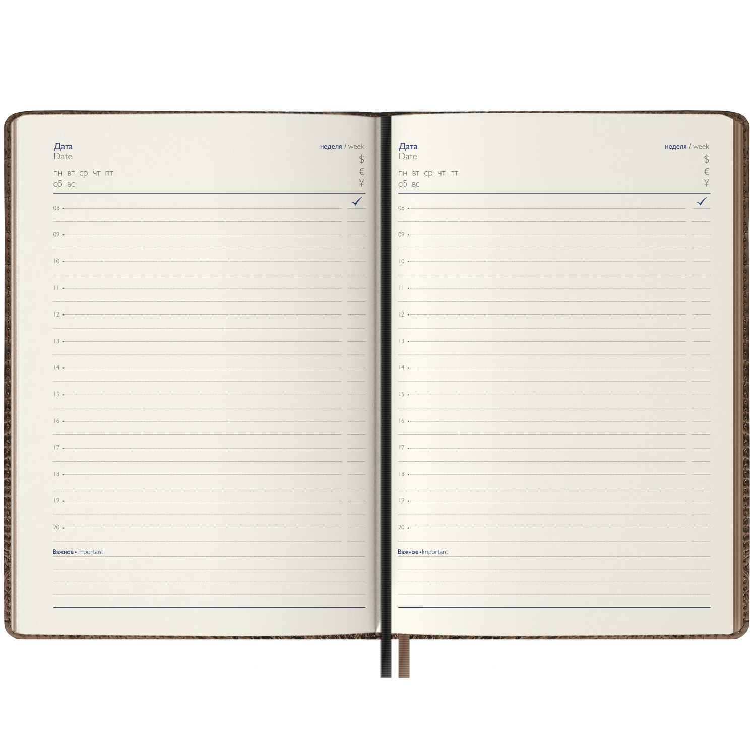 Ежедневник недатированный А5 ФЕНИКС Escalada Аллигатор кремовый блок искусственная кожа светло-коричневый срез коричневый, арт. 63933