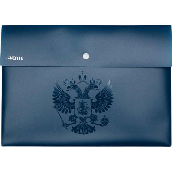 Папка конверт на кнопке А4 350мкм deVENTE Герб карман синяя, арт. 3071106
