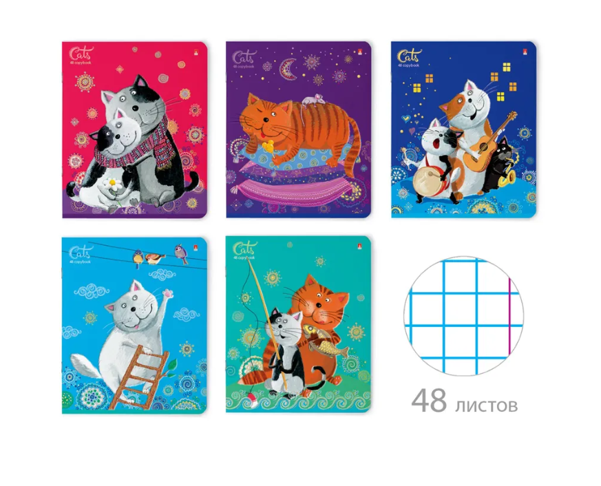 Тетрадь А5 48листов клетка АЛЬТ Веселый кот , арт. 7-48-217
