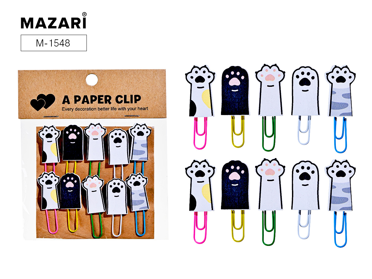 Скрепки фигурные 10шт/упак цветные MAZARI Лапки, арт. M-1548