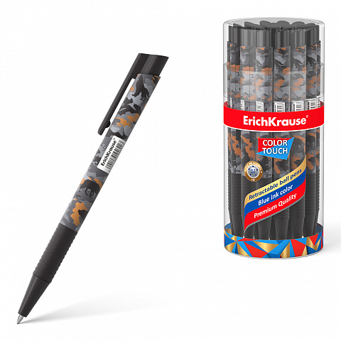 Ручка шариковая автоматическая синяя 0,7/0,35 ERICH KRAUSE ColorTouch Rough Native корпус с рисунком soft touch с резиновым держателем, арт. 48782