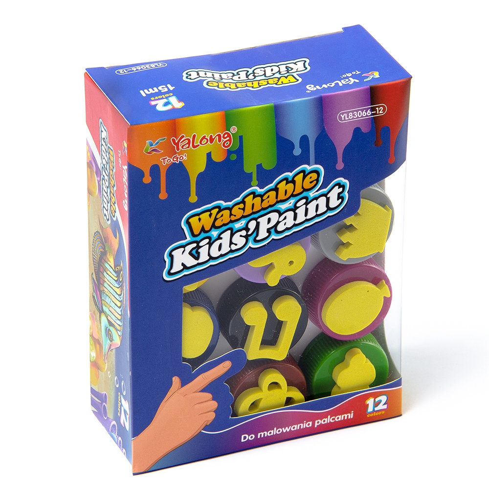 Краски пальчиковые 12цветов YALONG со штампами, арт. YL83066-12