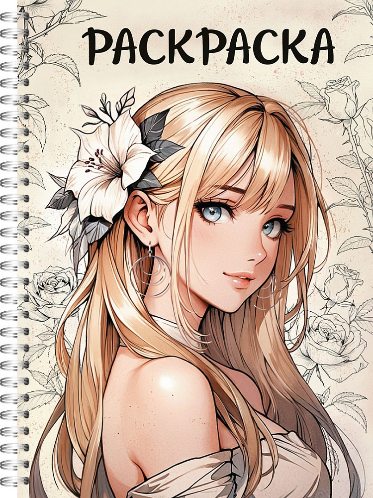 Раскраска антистресс ПРОФ-ПРЕСС Аниме Девушка с цветком, арт. 35414-6