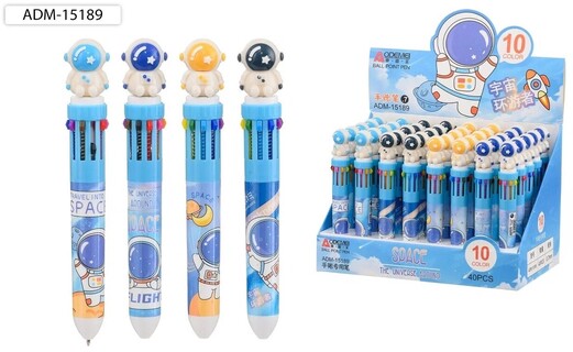 Ручка шариковая автоматическая 10цв с фигуркой MC BASIR Космонавт корпус ассорти , арт. ADM-15189