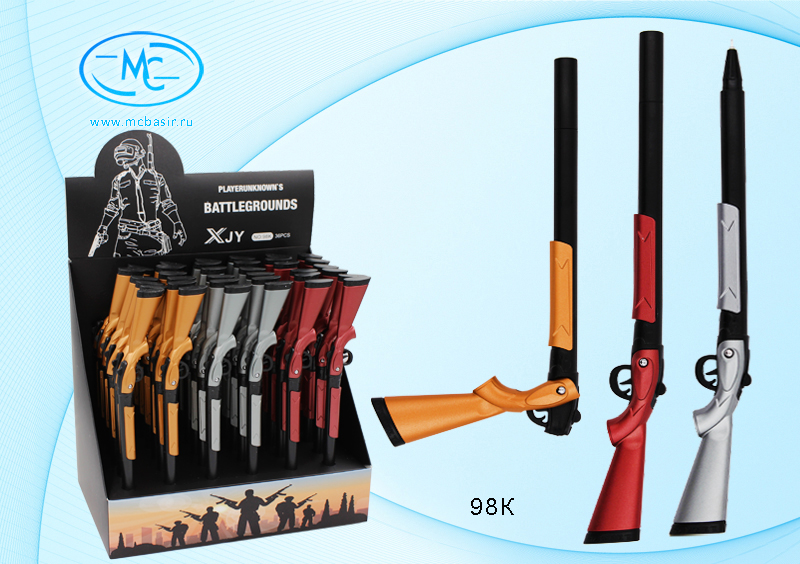 Ручка шариковая синяя фигурная MC BASIR Ружье корпус ассорти , арт. 98К/GP1109-1