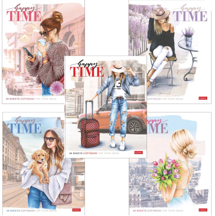 Тетрадь А5 48л клетка ХАТБЕР Happy time ассорти, арт. 48Т5лВ1