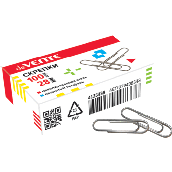 Скрепки канцелярские 28мм 100шт/уп никелированные deVENTE, арт. 4135338
