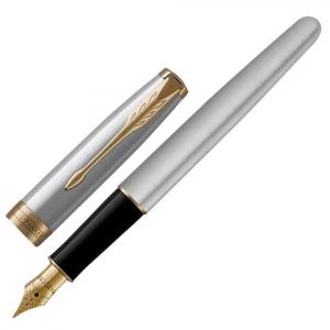 Ручка подарочная перьевая PARKER Sonnet Core F527 Stainless Steel GT корпус серебро в футляре, арт. 1931504