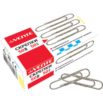 Скрепки канцелярские 50мм 50шт/уп гофриванные оцинкованные deVENTE, арт. 4135312