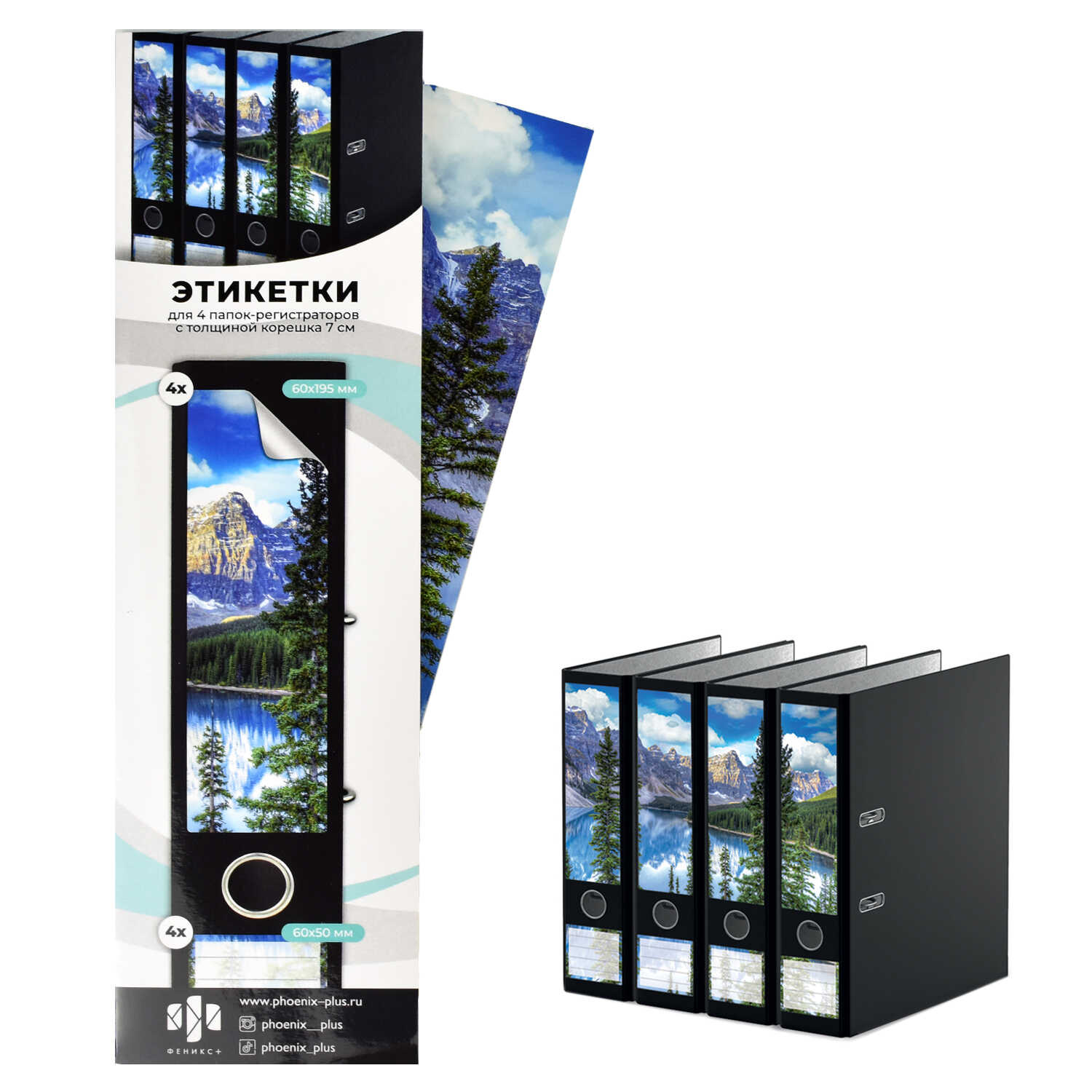 Этикетка самоклеящаяся для папки 245*60мм ФЕНИКС Озеро 70мм 4шт/уп, арт. 58511