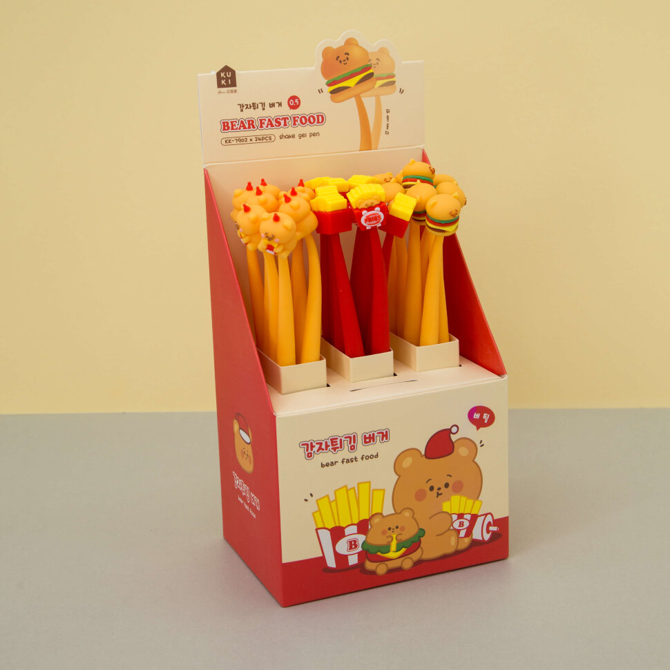 Ручка гелевая синяя с фигуркой Bear fast food корпус силиконовый ассорти, арт. K-kk-7902