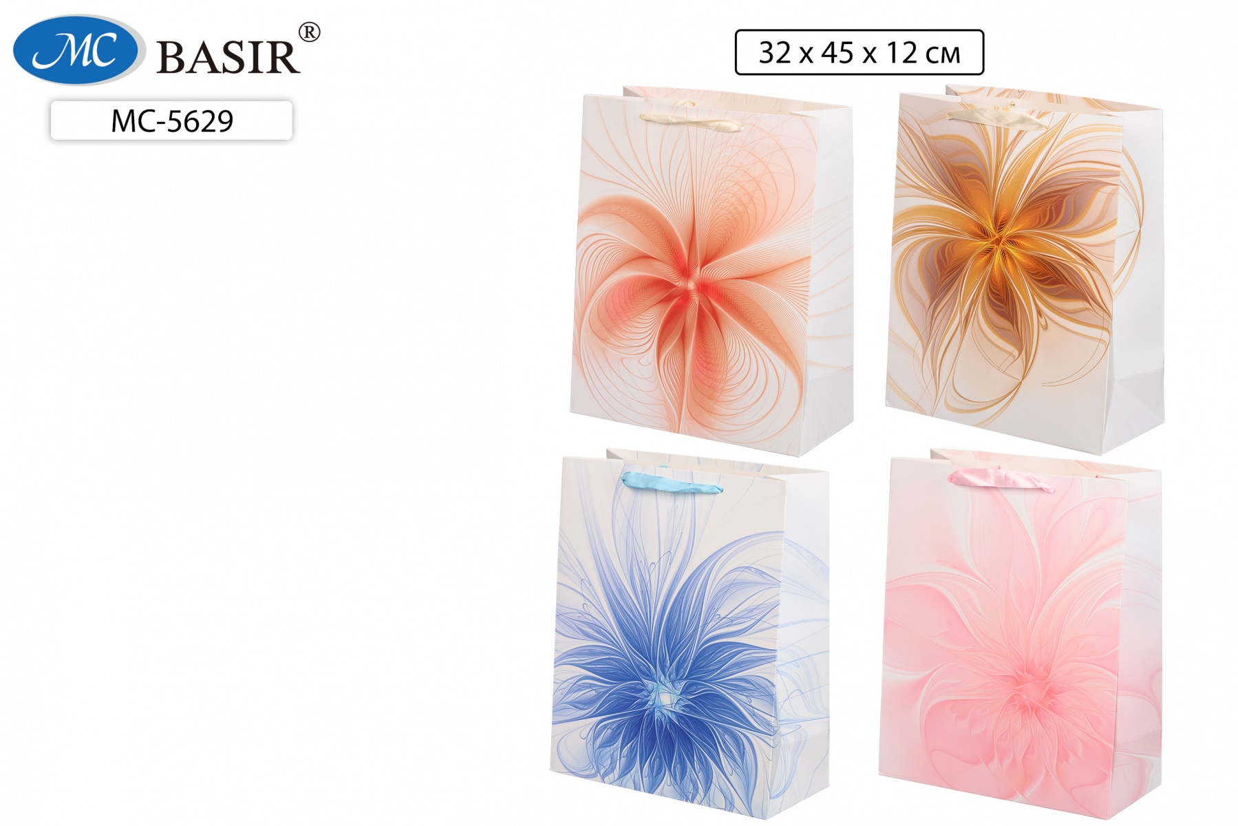 Пакет подарочный 32*45 MC BASIR Цветы абстракция ассорти , арт. МС-5629