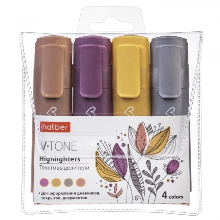 Набор текстовых маркеров 4цвета ХАТБЕР V-tone Metallic, арт. HL_070355