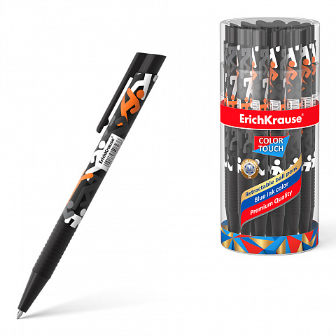Ручка шариковая автоматическая синяя 0,7/0,35 E.K. ColorTouch Walkers корпус с рисунком с резиновым держателем , арт. 50823