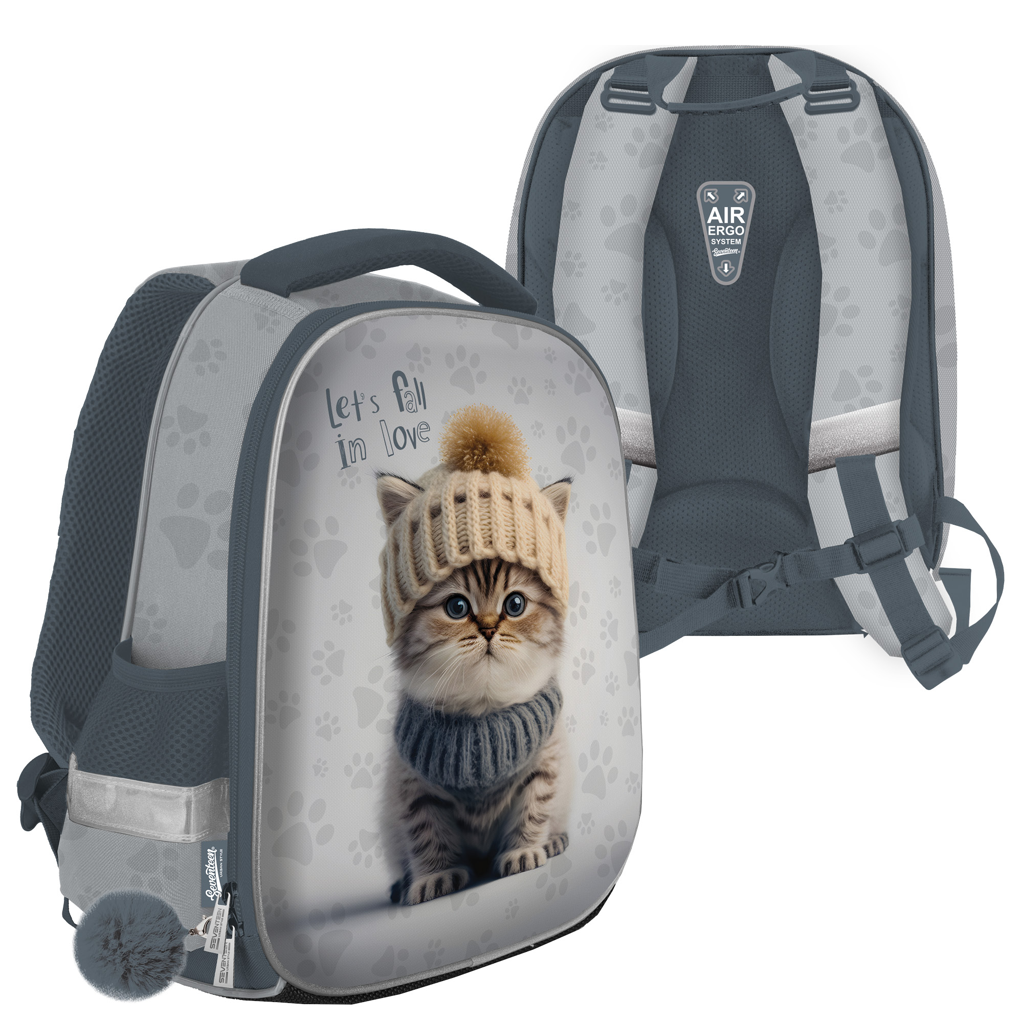 Рюкзак школьный SEVENTEEN Коты каркасный ортопедическая спинка, арт. SKLB-UTB-868H