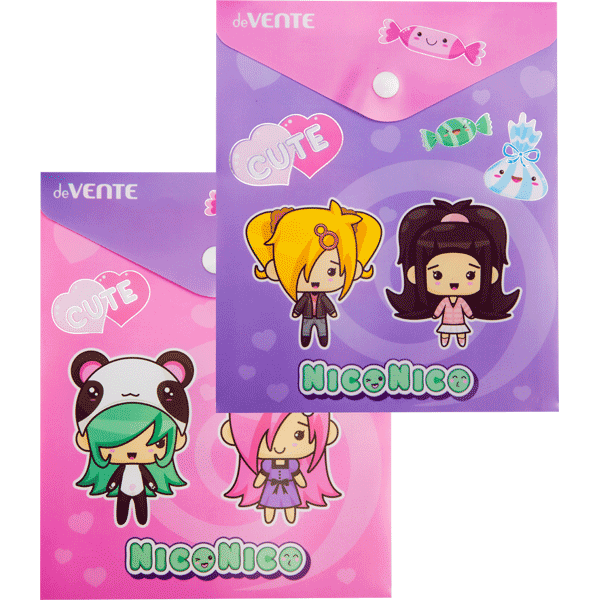 Папка конверт на кнопке А6 180мкр deVENTE NicoNico вертикальная ассорти, арт. 3071230