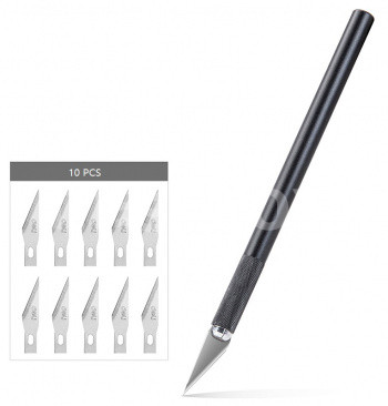 Нож канцелярский (скальпель) DELI корпус пластиковый +10 запасных лезвий, арт. 2102