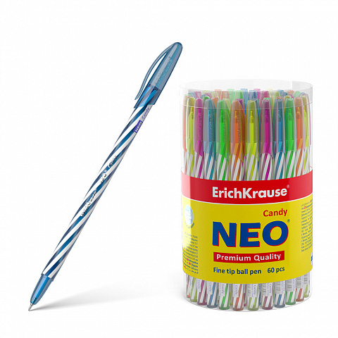 Ручка шариковая синяя игла 0,5/0,26 ERICH KRAUSE Neo Candy корпус ассорти одноразовая масляный стержень, арт. 47550