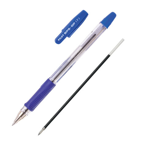 Ручка шариковая синяя 0,7/0,21 PILOT BPS-GP корпус прозрачный с резиновым держателем масляный стержень 144мм, арт. BPS-GP-F-L/140202
