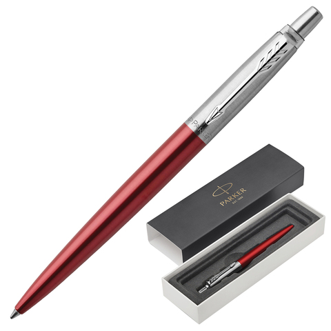 Ручка подарочная шариковая автоматическая синяя PARKER Jotter Core K63 Kensington Red CT корпус красный/хром в футляре, арт. 1953187