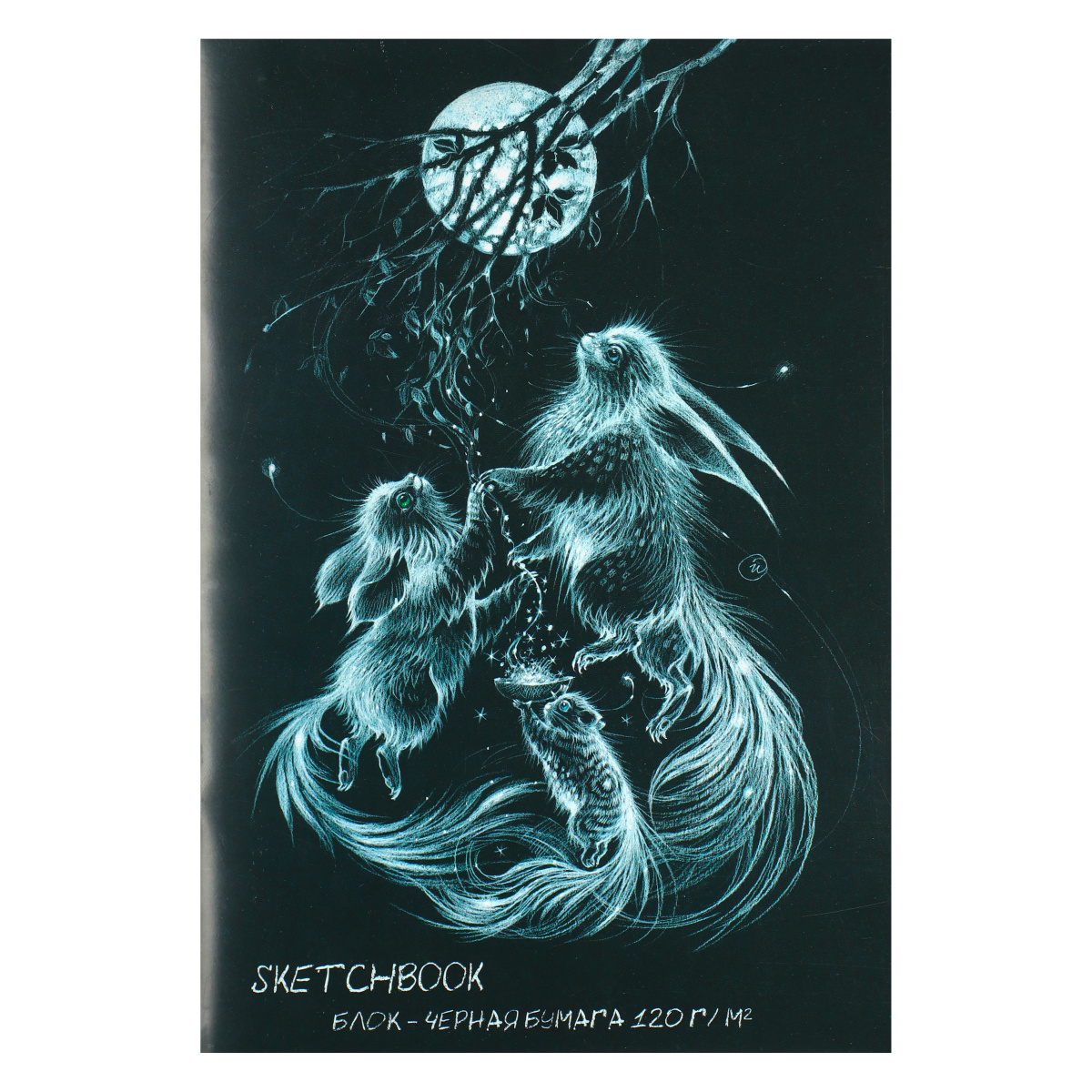 Блокнот/скетчбук А4 20л 120г/м2 ПОЛИНОМ черная бумага, арт. 2823