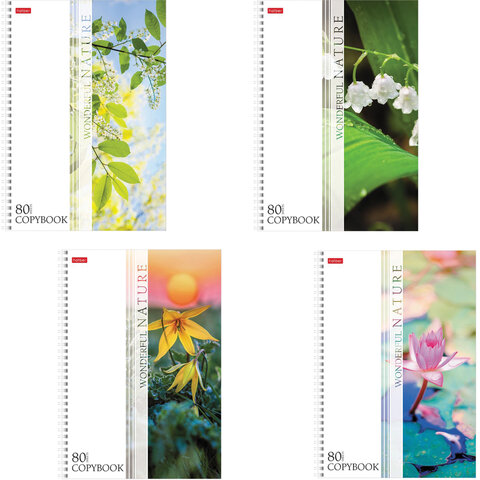 Тетрадь А4  80л клетка спираль ХАТБЕР Nature ассорти, арт. 80Т4вмВ3гр