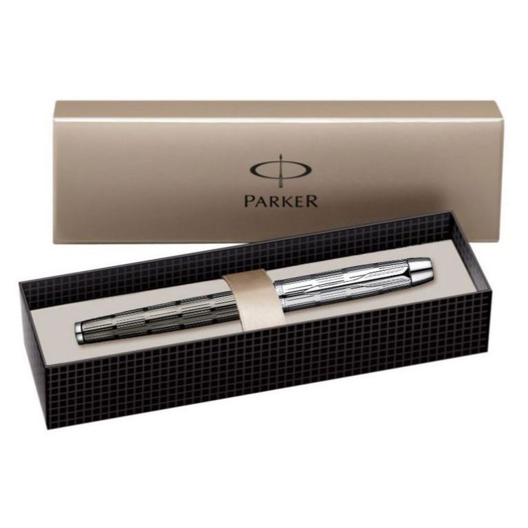 Ручка подарочная перо PARKER IM Premium Twin Chiselled CT F522 корпус латунь/хром в футляре, арт. S0976070